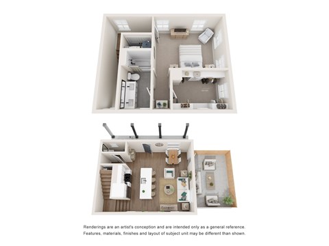 Floor plan for 1 bed, 1.5 baths, 1010 sqft